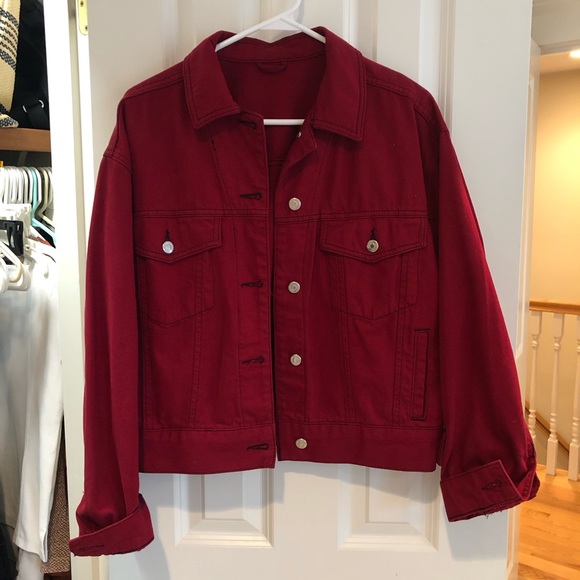topshop red denim jacket